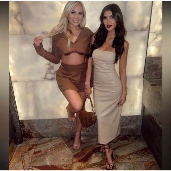 ZARA Tan Faux Leather Strapless Midi Dress S - Picture 12 of 14